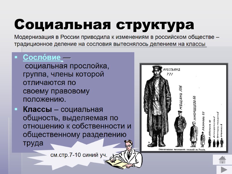 Социальная структура Сосло́вие — социальная прослойка, группа, члены которой отличаются по своему правовому положению.